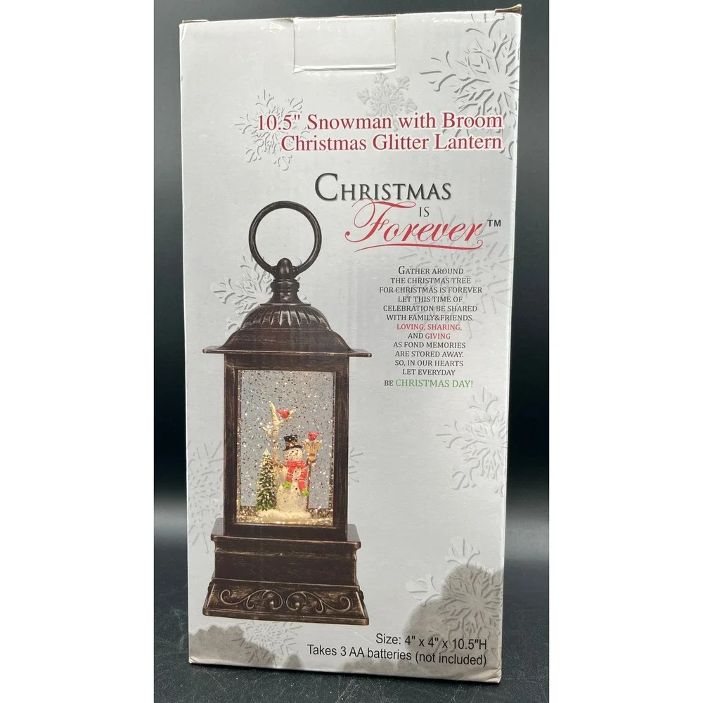 Christmas Forever Snowman with Broom‎ Glitter Lantern 10.5 Inch Bronze Lighted